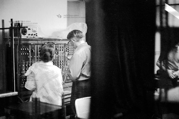 David Tudor and Gita (née Sarabhai) Mayor at the sound studio with the Moog synthesizer. NID main building. Dashrath Patel. 1969 Moong Synthesiser_Retouched (1)